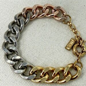 Luvaj Curb Chain Bracelet Mixed Metal Gold Tone Rose Chunky Statement Layering